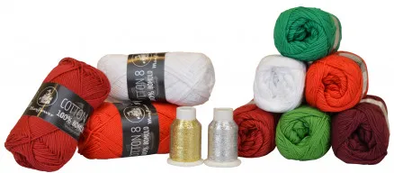Mayflower Cotton 8/4 Garnpaket Weihnachten 6 Farben + 2 Glitzer - 11 Stk - Mayflower Cotton 8/4 Garnpaket Weihnachten 9 Farben + 2 Glitzer - 11 Stk