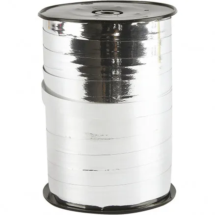 Geschenkband, Metall Silber, B: 10 mm, glänzend, 250 m/ 1 Rolle.