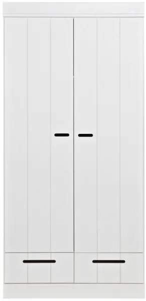 Connect, Kleiderschrank, 2 Türen und 2 Schubladen, weiß, H195x53x94 cm, Kiefernholz